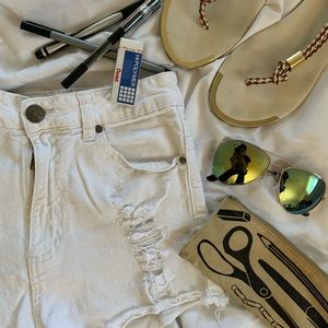 Ultra High Waisted White Distressed Denim Shorts